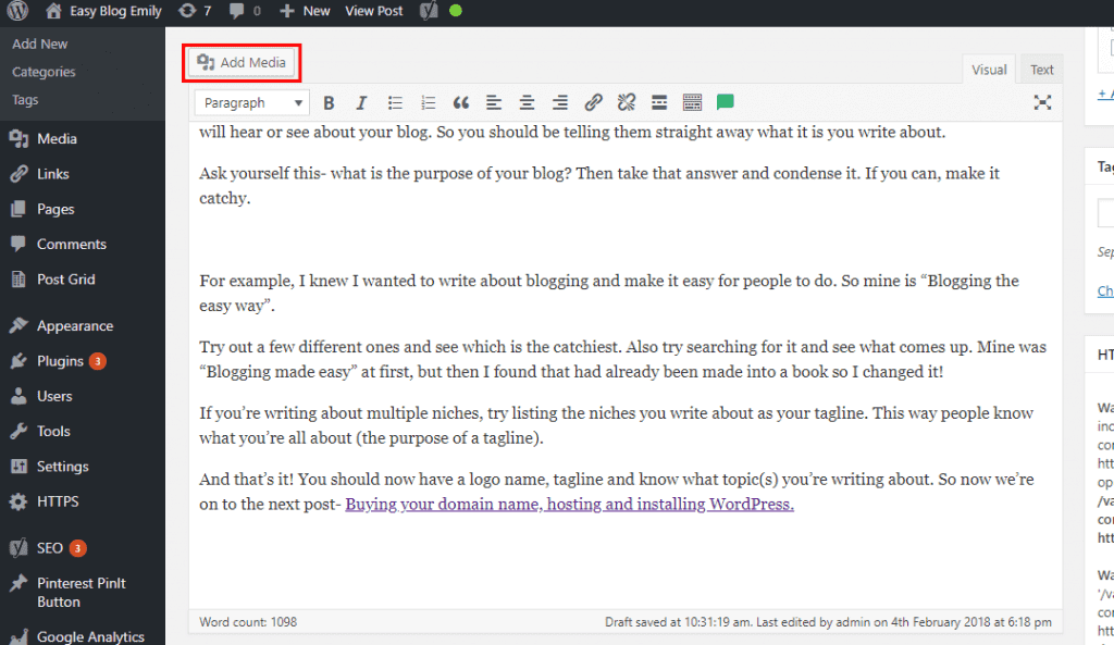 How to add secret images to your blog posts to get more traffic. Click 'Add Media'. 